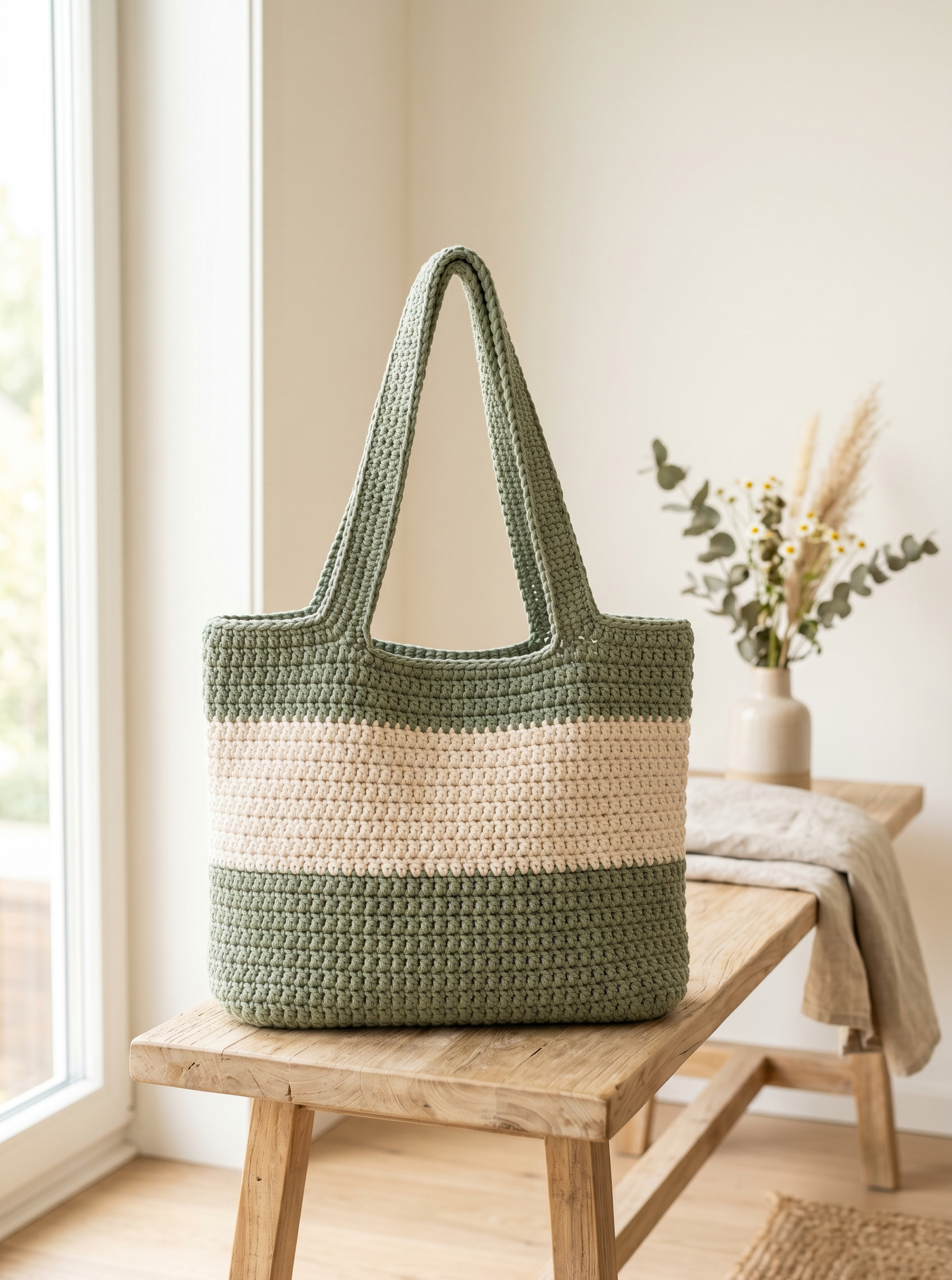 Zweifarbige gehäkelte Tote Bag als einfache Variante